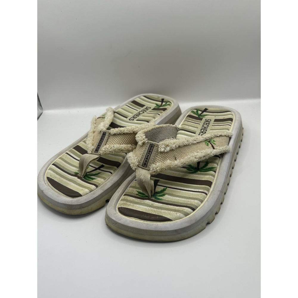 Vintage Skechers Cali Y2K Platform Flip Flops Palm Tree Striped Boho Sandals